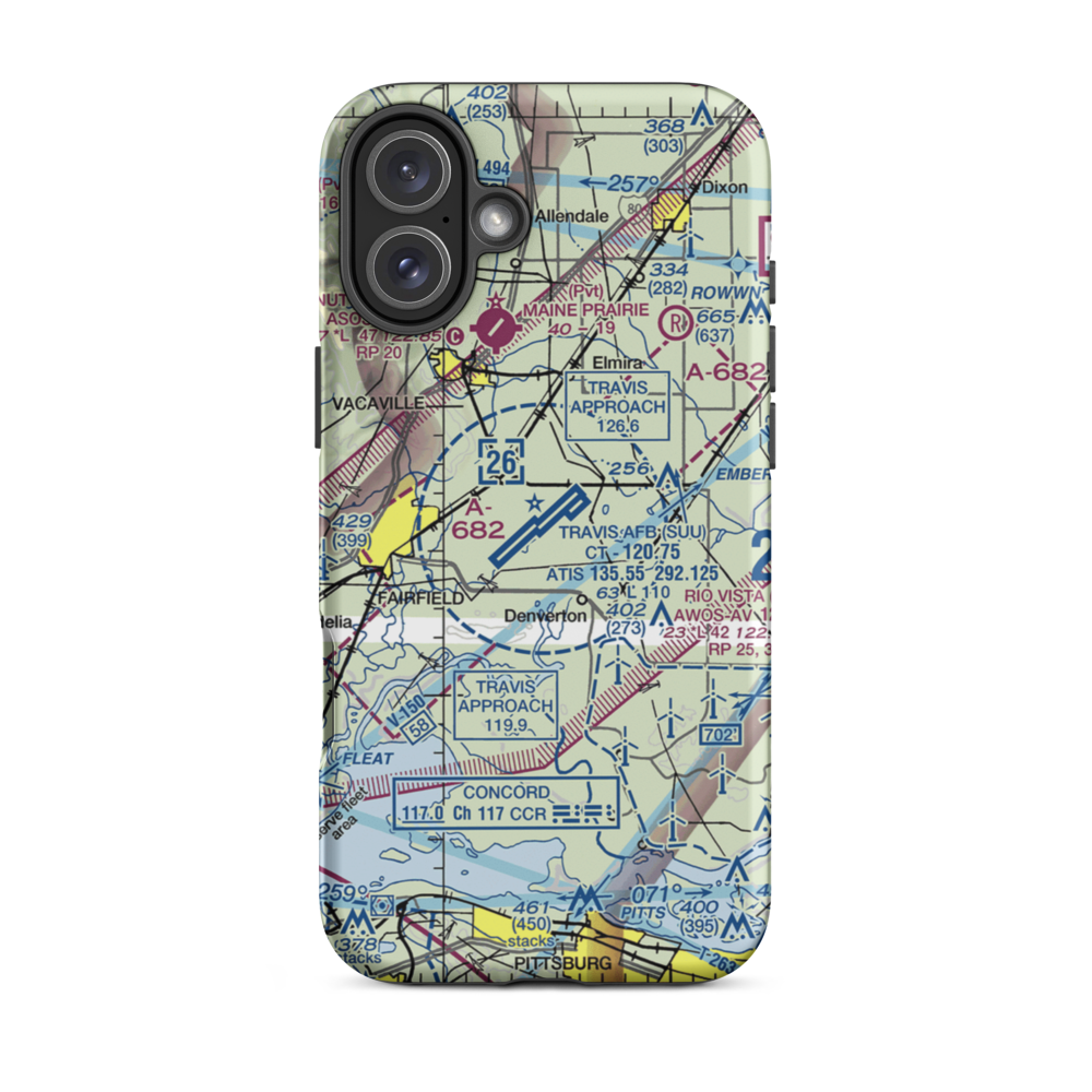 Travis Air Force Base (SUU) VFR Sectional  Tough iPhone Case iPhone 16 Plus model shown