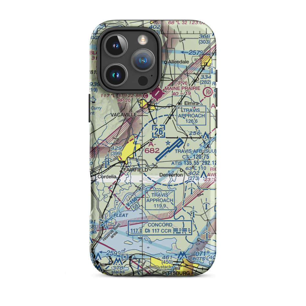 Travis Air Force Base Aero Club (8Q0) VFR Sectional  Tough iPhone Case iPhone 16 Pro Max model shown