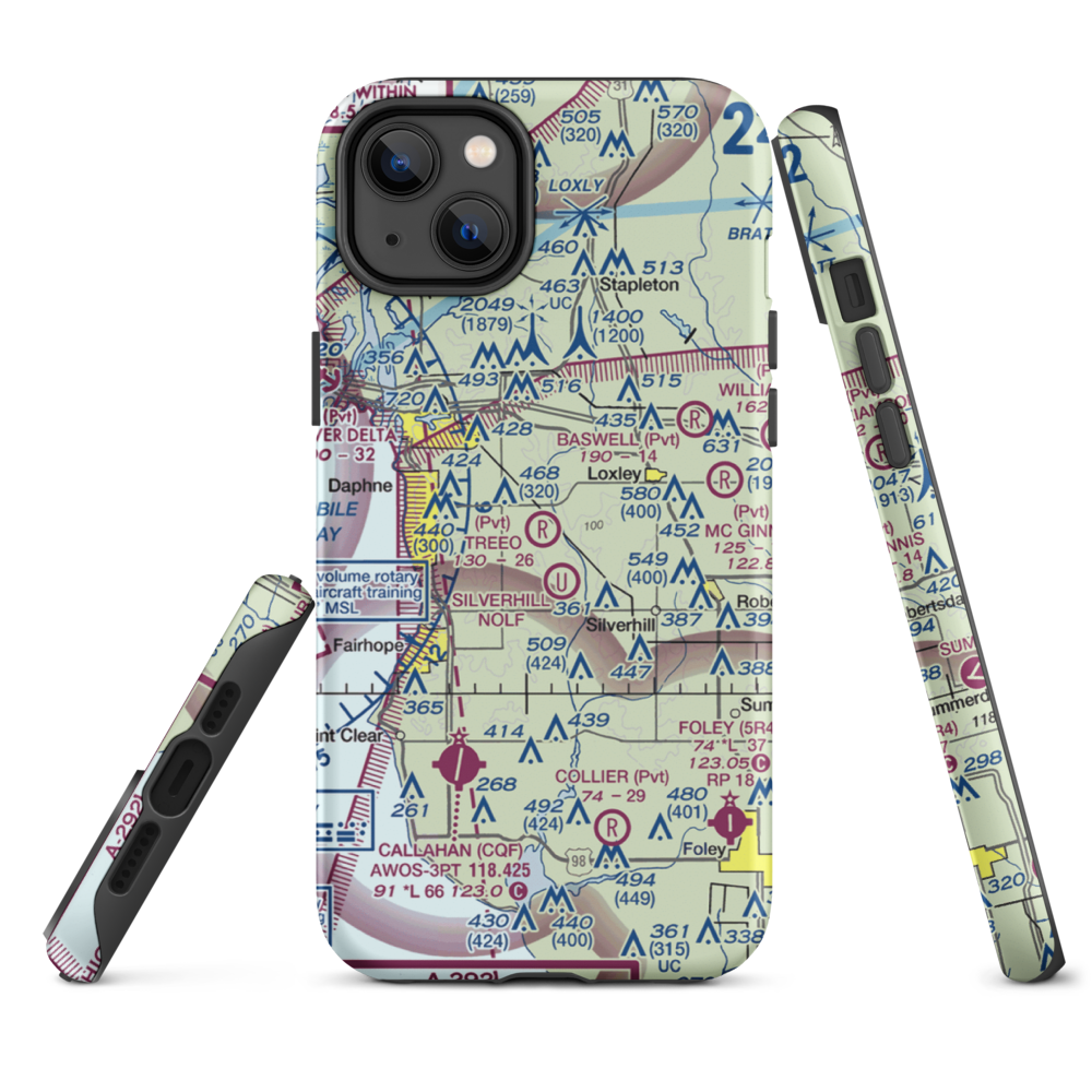 Treeo Airport (4AL3) VFR Sectional  Tough iPhone Case iPhone 14 Plus model shown