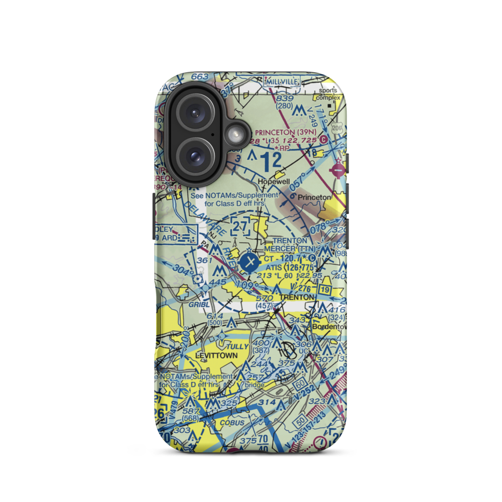 Trenton Mercer Airport (TTN) VFR Sectional  Tough iPhone Case iPhone 16 model shown