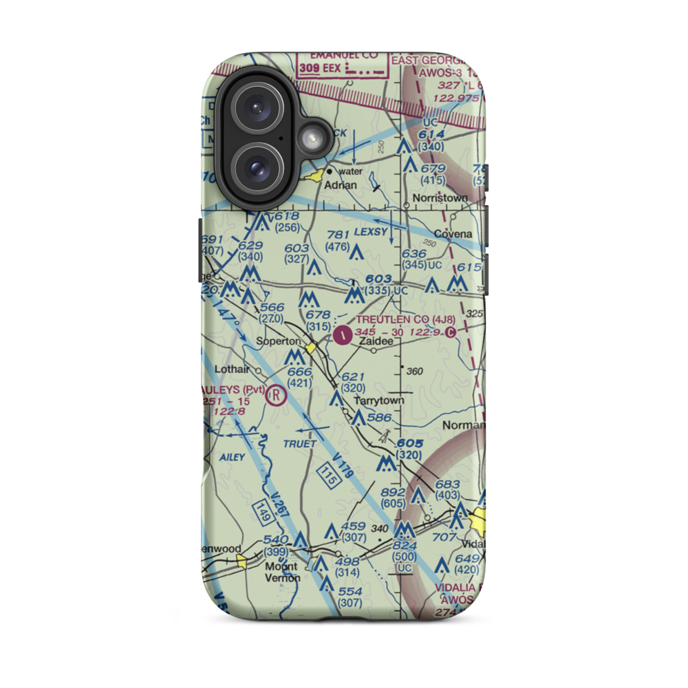 Treutlen County Airport (4J8) VFR Sectional  Tough iPhone Case iPhone 16 Plus model shown