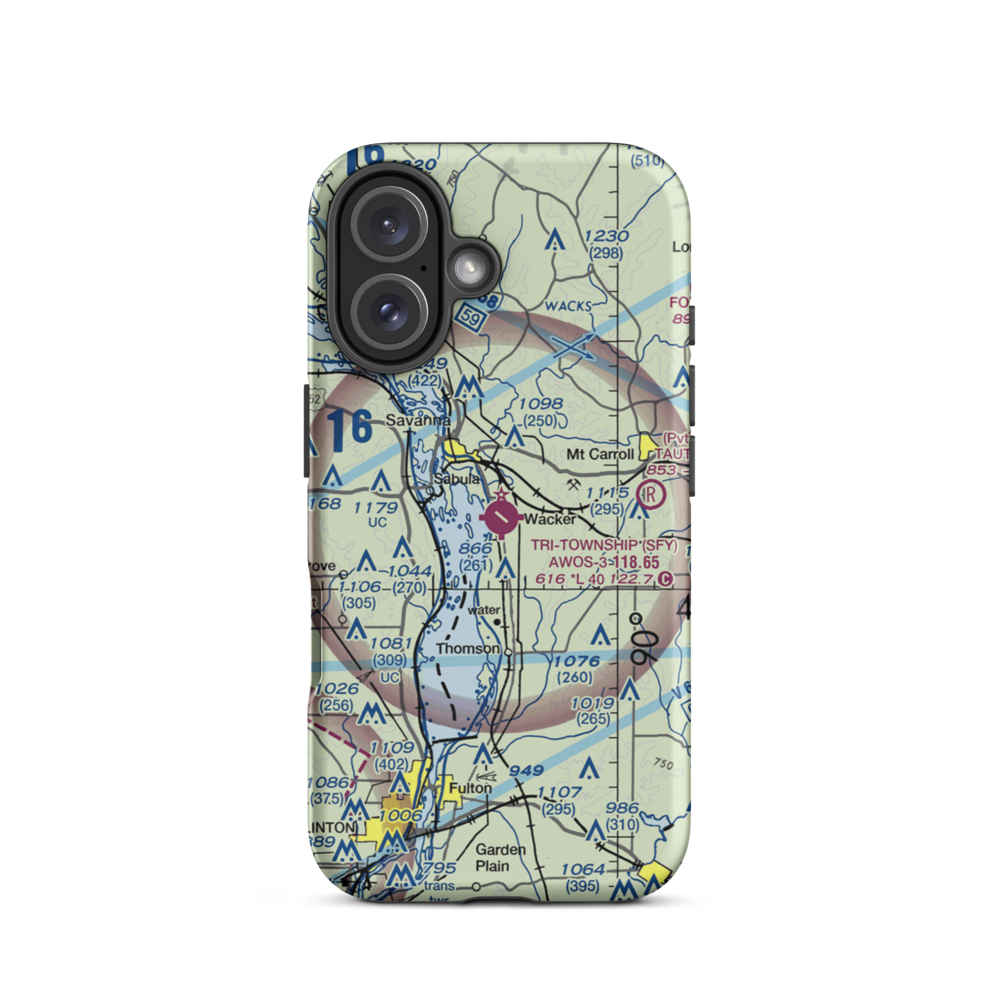 Tri Township Airport (SFY) VFR Sectional  Tough iPhone Case iPhone 16 model shown