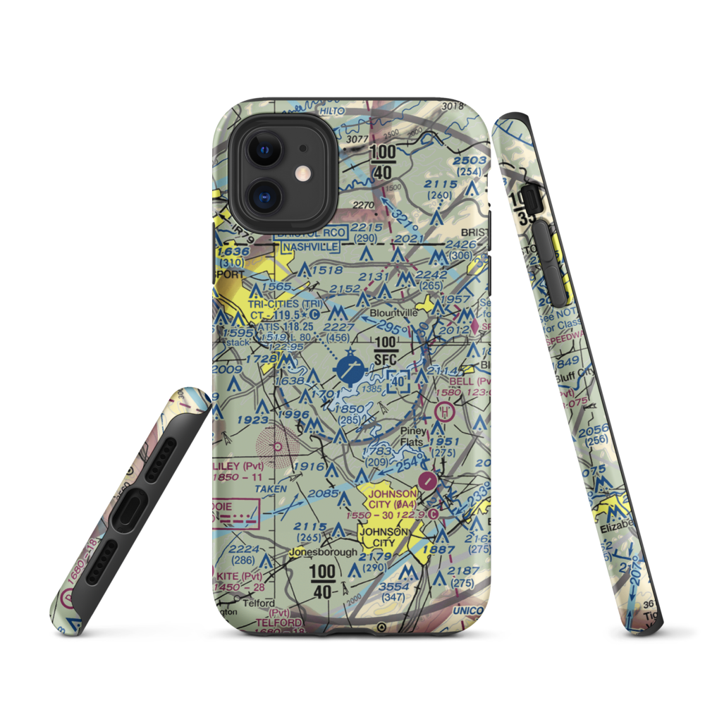 Tri-Cities Regional TN/VA Airport (TRI) VFR Sectional  Tough iPhone Case iPhone 11 model shown
