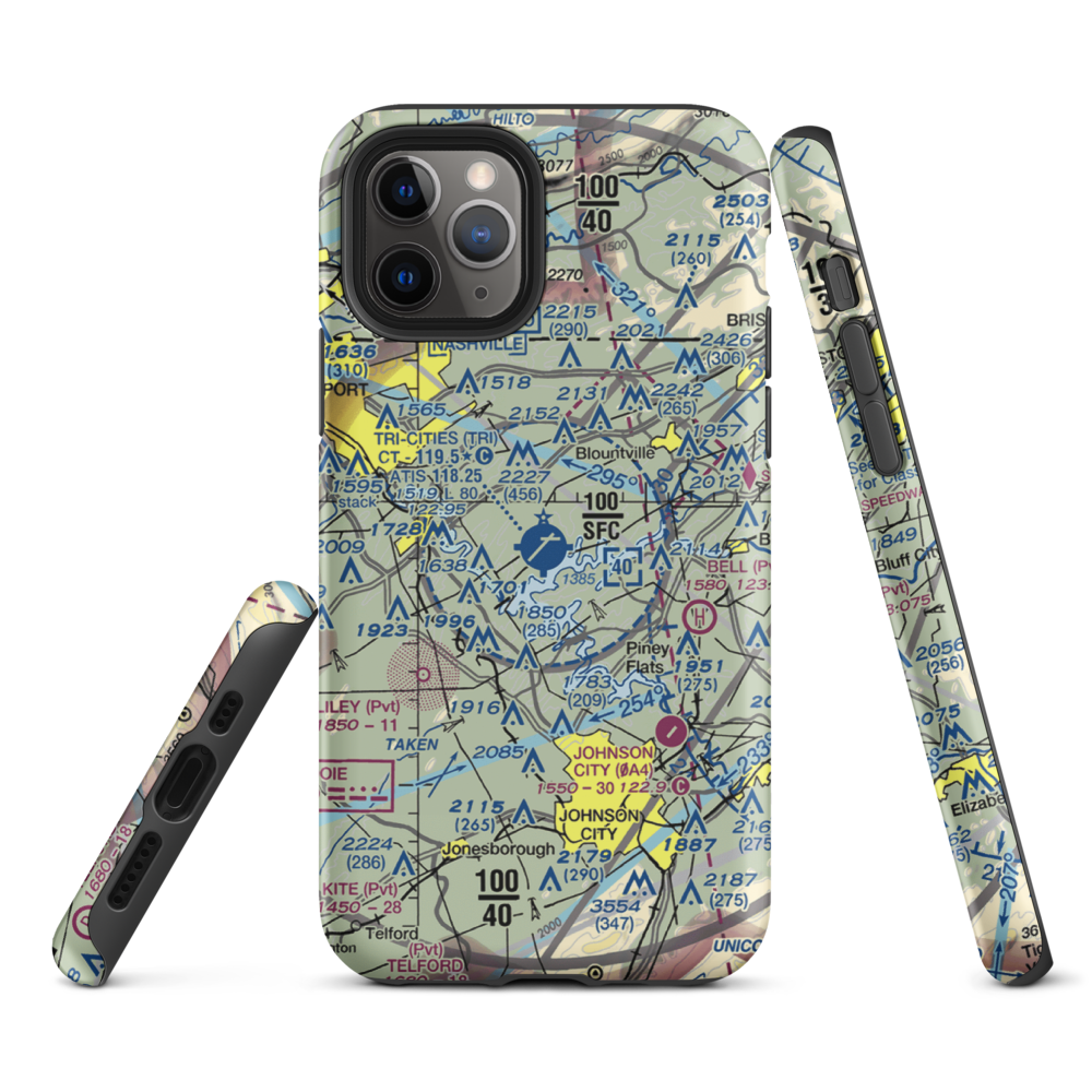 Tri-Cities Regional TN/VA Airport (TRI) VFR Sectional  Tough iPhone Case iPhone 11 Pro model shown