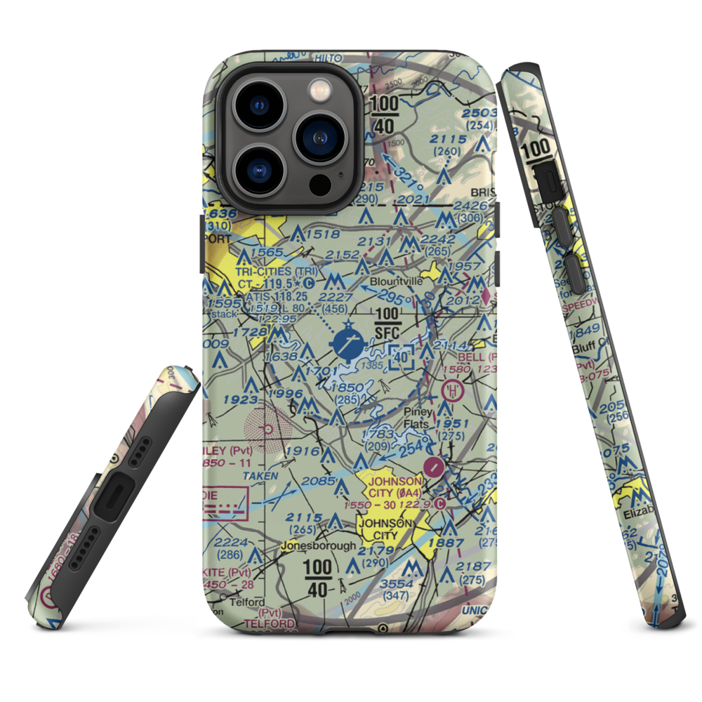 Tri-Cities Regional TN/VA Airport (TRI) VFR Sectional  Tough iPhone Case iPhone 13 Pro Max model shown