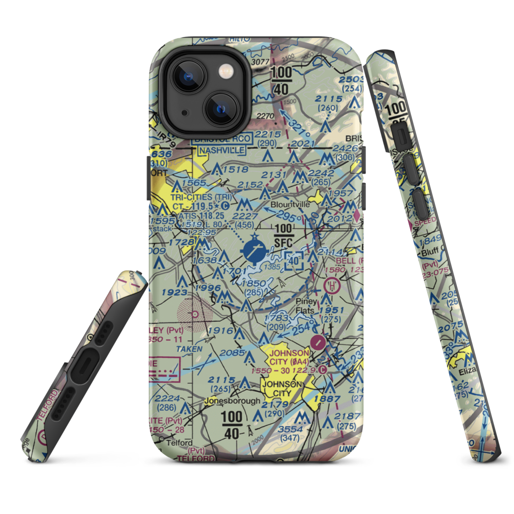 Tri-Cities Regional TN/VA Airport (TRI) VFR Sectional  Tough iPhone Case iPhone 14 Plus model shown