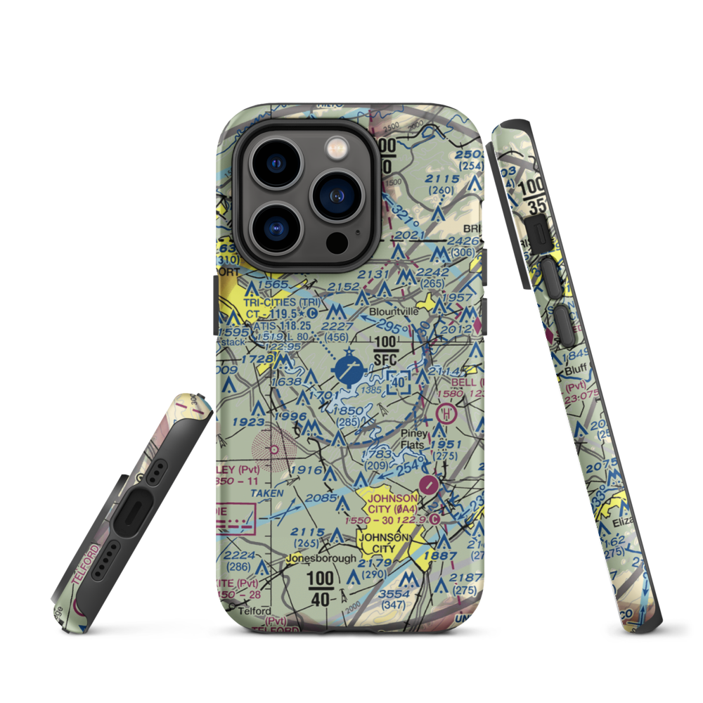 Tri-Cities Regional TN/VA Airport (TRI) VFR Sectional  Tough iPhone Case iPhone 14 Pro model shown