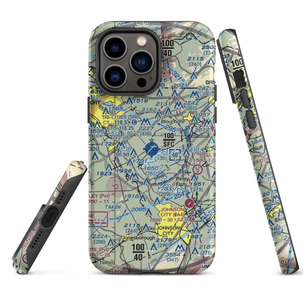 Tri-Cities Regional TN/VA Airport (TRI) VFR Sectional  Tough iPhone Case iPhone 14 Pro Max model shown