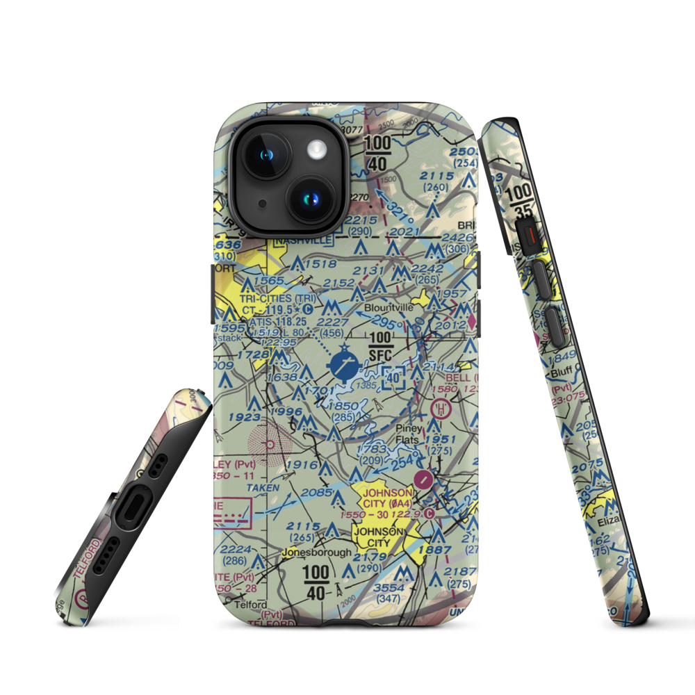 Tri-Cities Regional TN/VA Airport (TRI) VFR Sectional  Tough iPhone Case iPhone 15 model shown