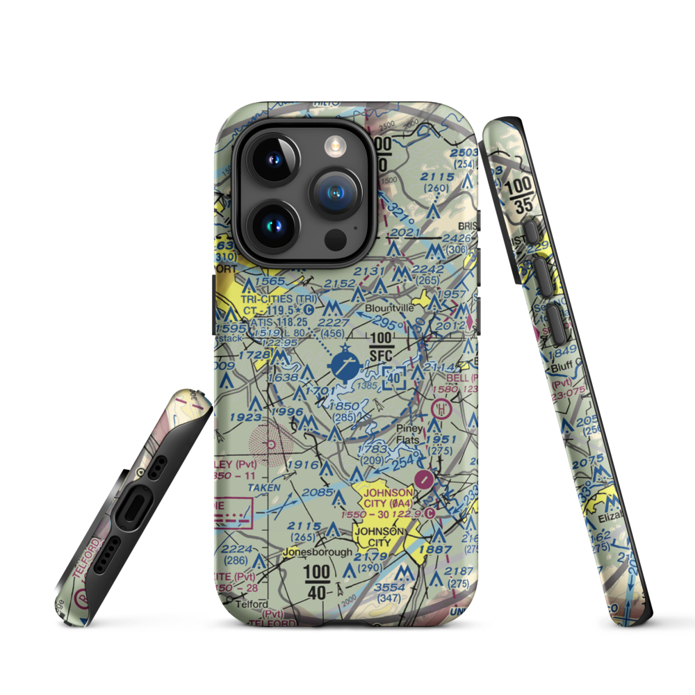 Tri-Cities Regional TN/VA Airport (TRI) VFR Sectional  Tough iPhone Case iPhone 15 Pro model shown