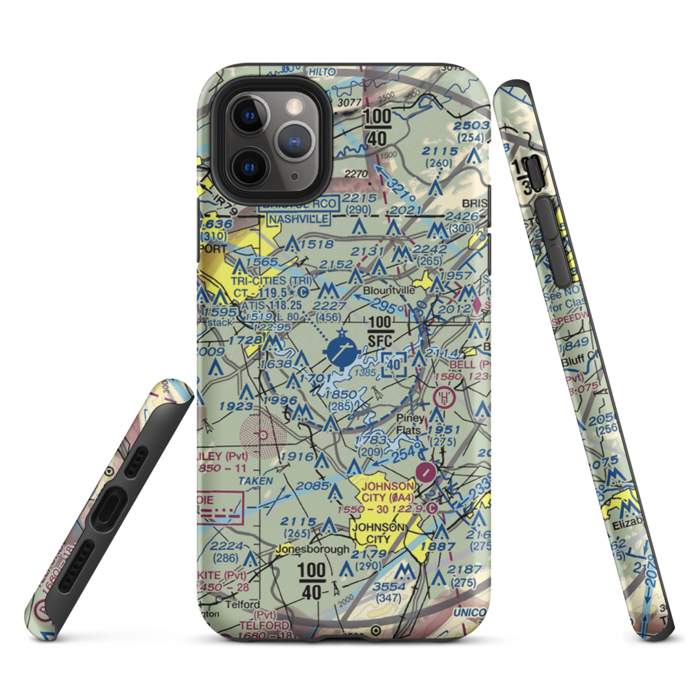 Tri-Cities Regional TN/VA Airport (TRI) VFR Sectional  Tough iPhone Case iPhone 11 Pro Max model shown