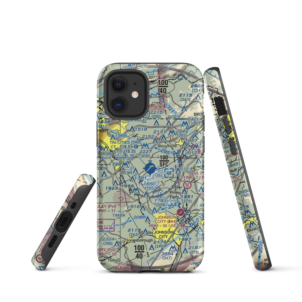 Tri-Cities Regional TN/VA Airport (TRI) VFR Sectional  Tough iPhone Case iPhone 12 mini model shown