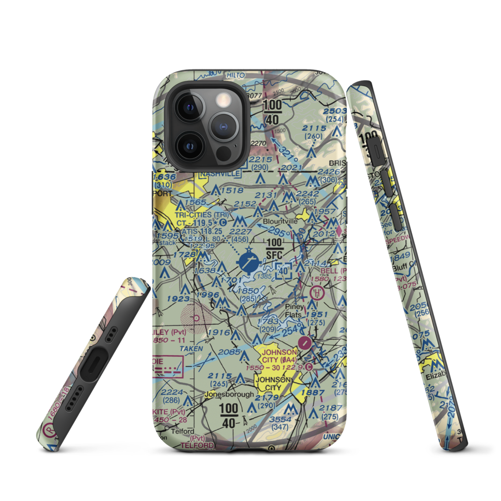 Tri-Cities Regional TN/VA Airport (TRI) VFR Sectional  Tough iPhone Case iPhone 12 Pro model shown
