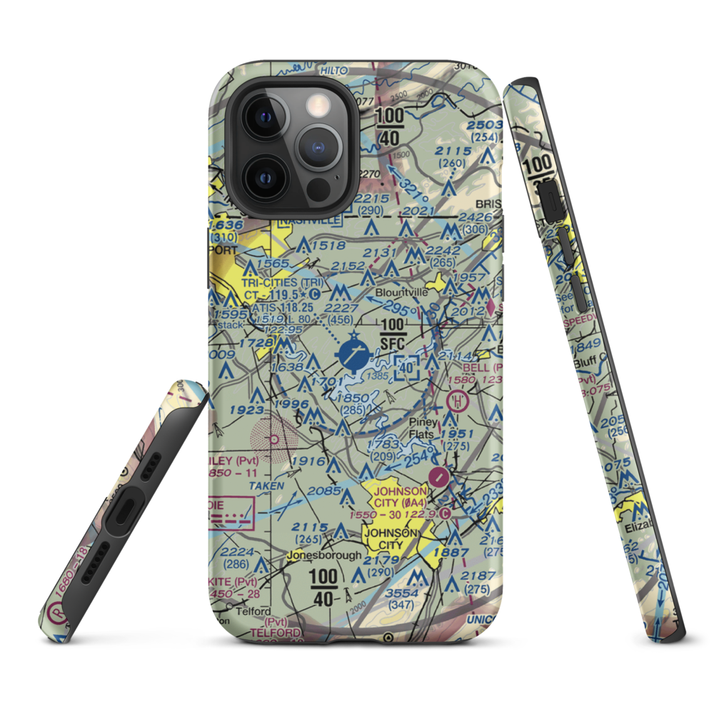 Tri-Cities Regional TN/VA Airport (TRI) VFR Sectional  Tough iPhone Case iPhone 12 Pro Max model shown