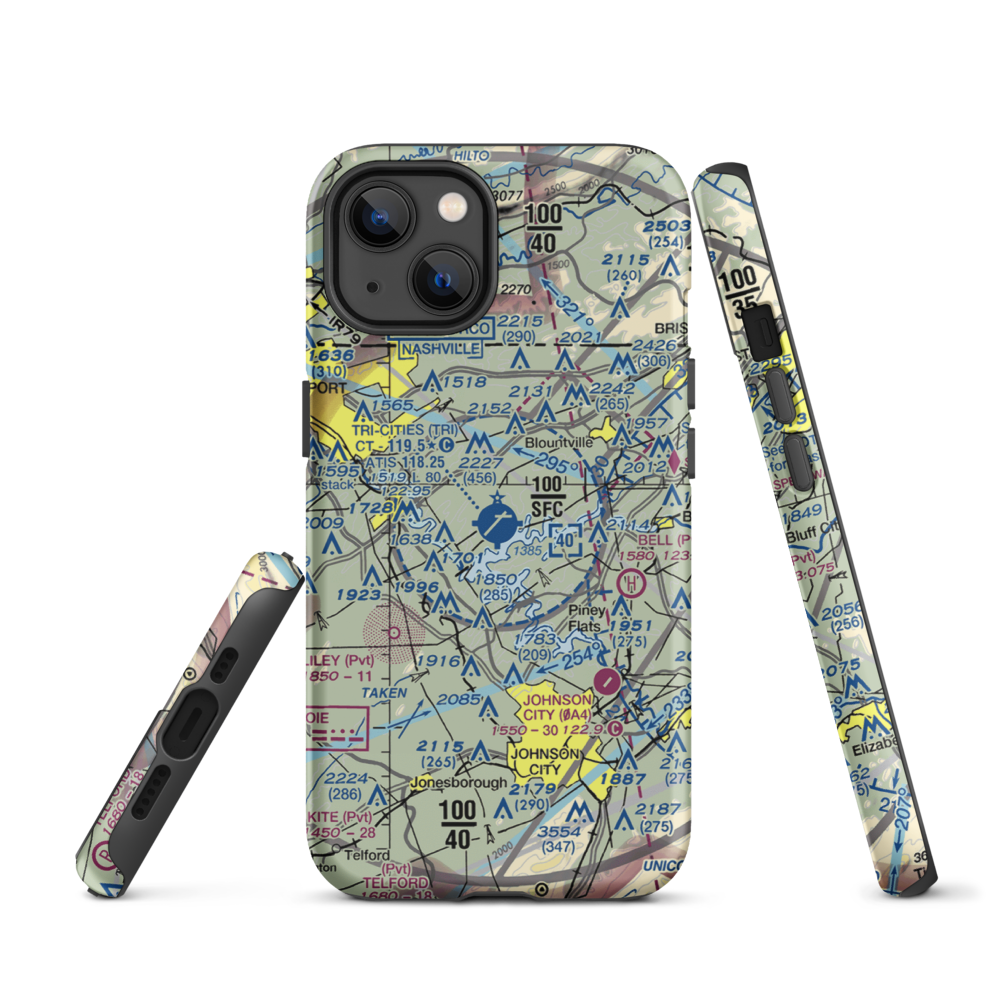 Tri-Cities Regional TN/VA Airport (TRI) VFR Sectional  Tough iPhone Case iPhone 13 model shown