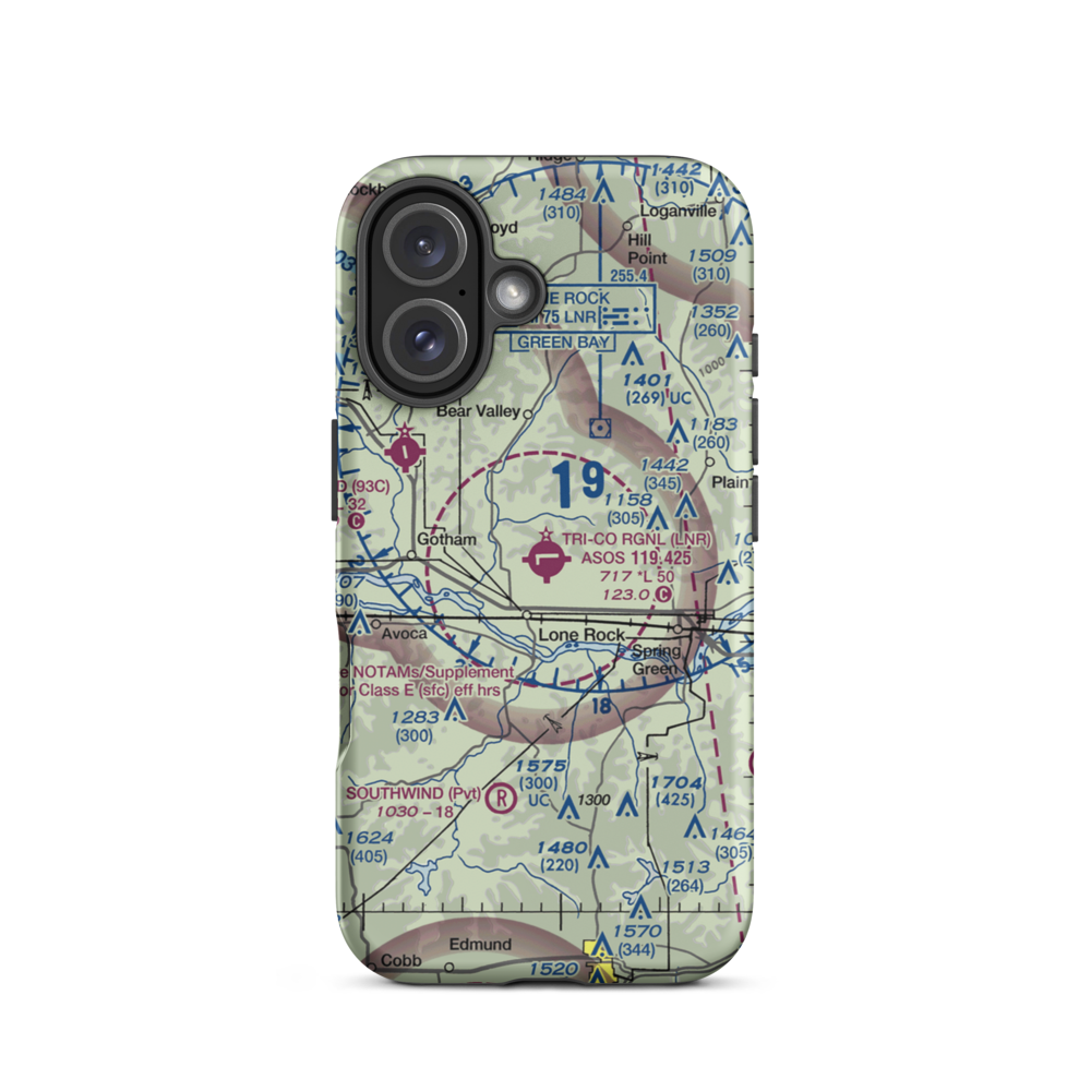 Tri-County Regional Airport (LNR) VFR Sectional  Tough iPhone Case iPhone 16 model shown