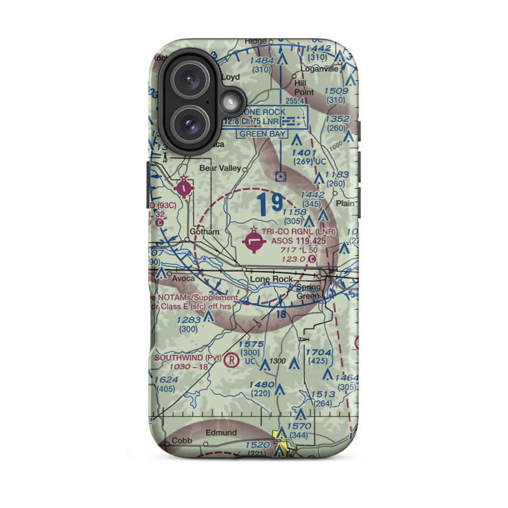 Tri-County Regional Airport (LNR) VFR Sectional  Tough iPhone Case iPhone 16 Plus model shown