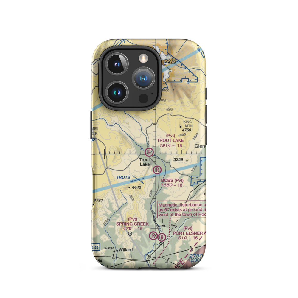 Trout Lake Airport (66WA) VFR Sectional  Tough iPhone Case iPhone 16 Pro model shown