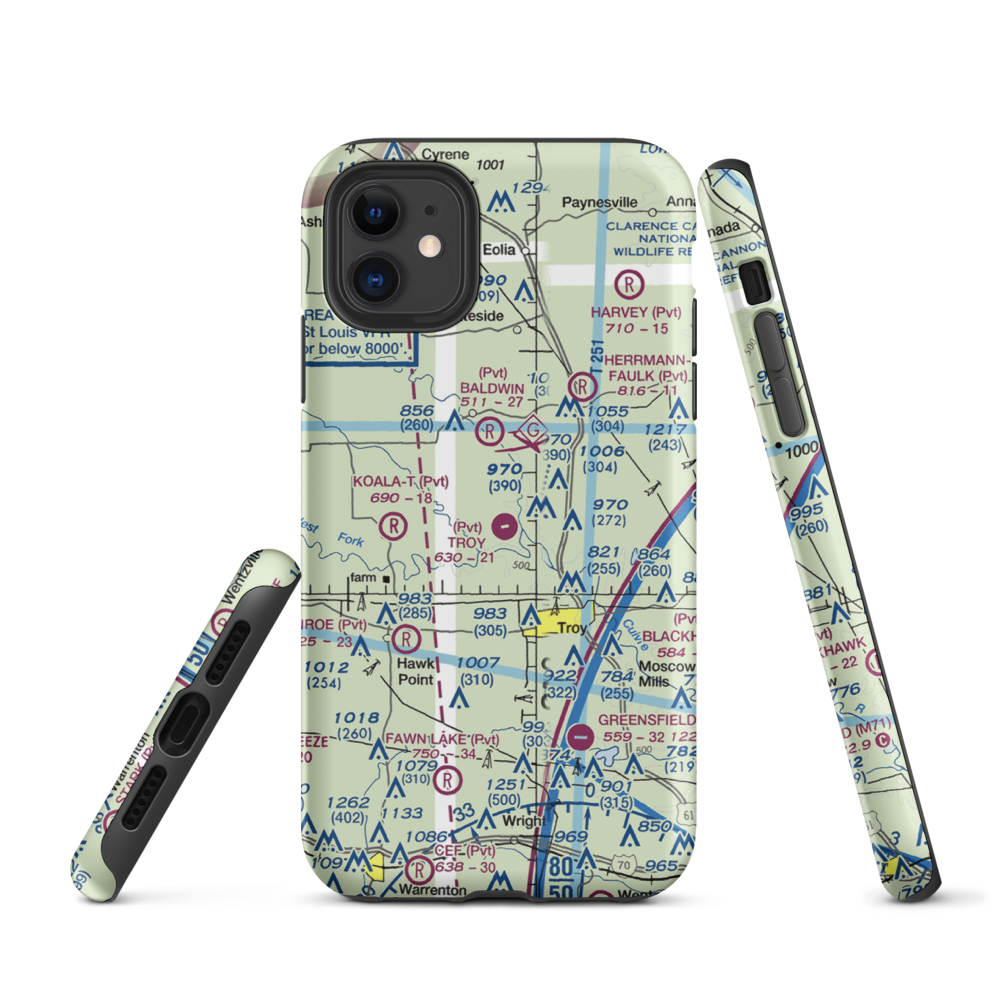 Troy Airpark (02MO) VFR Sectional  Tough iPhone Case iPhone 11 model shown