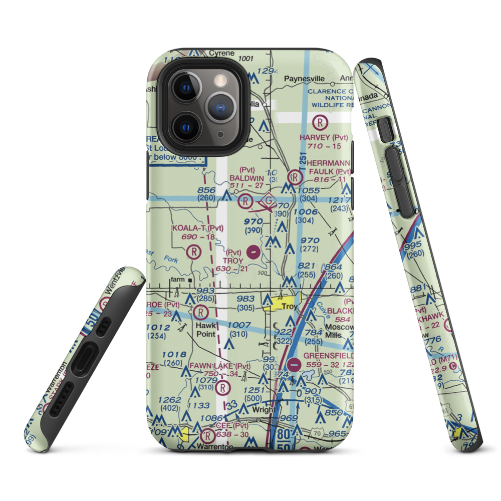 Troy Airpark (02MO) VFR Sectional  Tough iPhone Case iPhone 11 Pro model shown