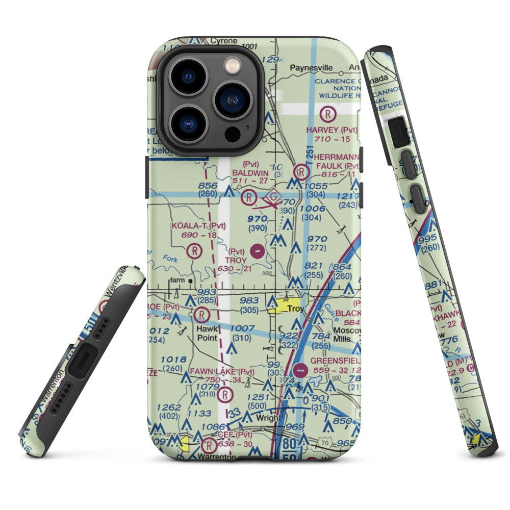 Troy Airpark (02MO) VFR Sectional  Tough iPhone Case iPhone 13 Pro Max model shown