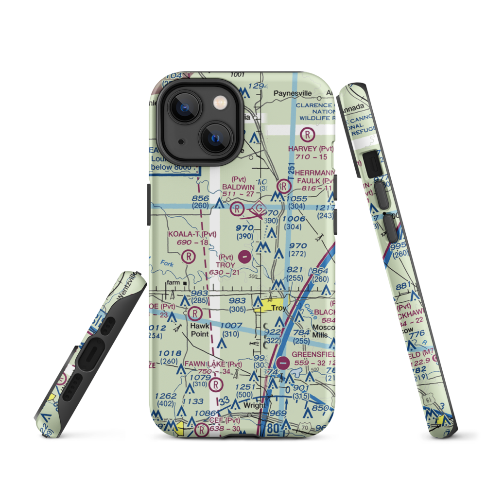 Troy Airpark (02MO) VFR Sectional  Tough iPhone Case iPhone 14 model shown