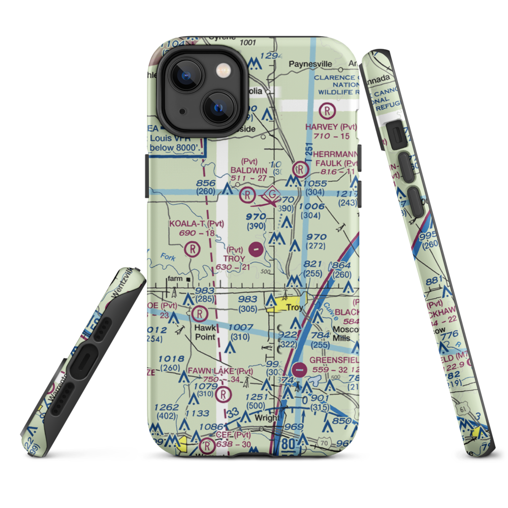Troy Airpark (02MO) VFR Sectional  Tough iPhone Case iPhone 14 Plus model shown