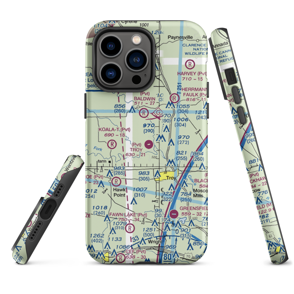 Troy Airpark (02MO) VFR Sectional  Tough iPhone Case iPhone 14 Pro Max model shown