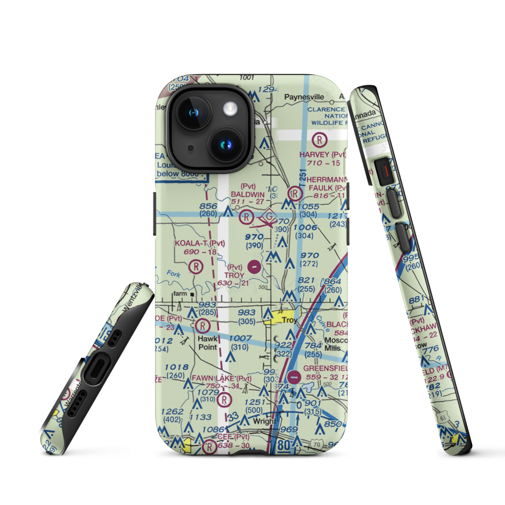Troy Airpark (02MO) VFR Sectional  Tough iPhone Case iPhone 15 model shown