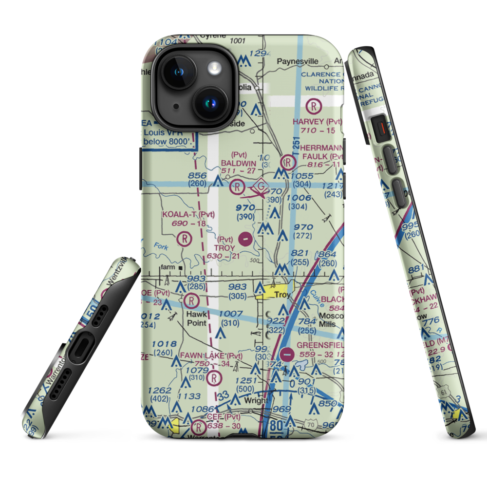Troy Airpark (02MO) VFR Sectional  Tough iPhone Case iPhone 15 Plus model shown