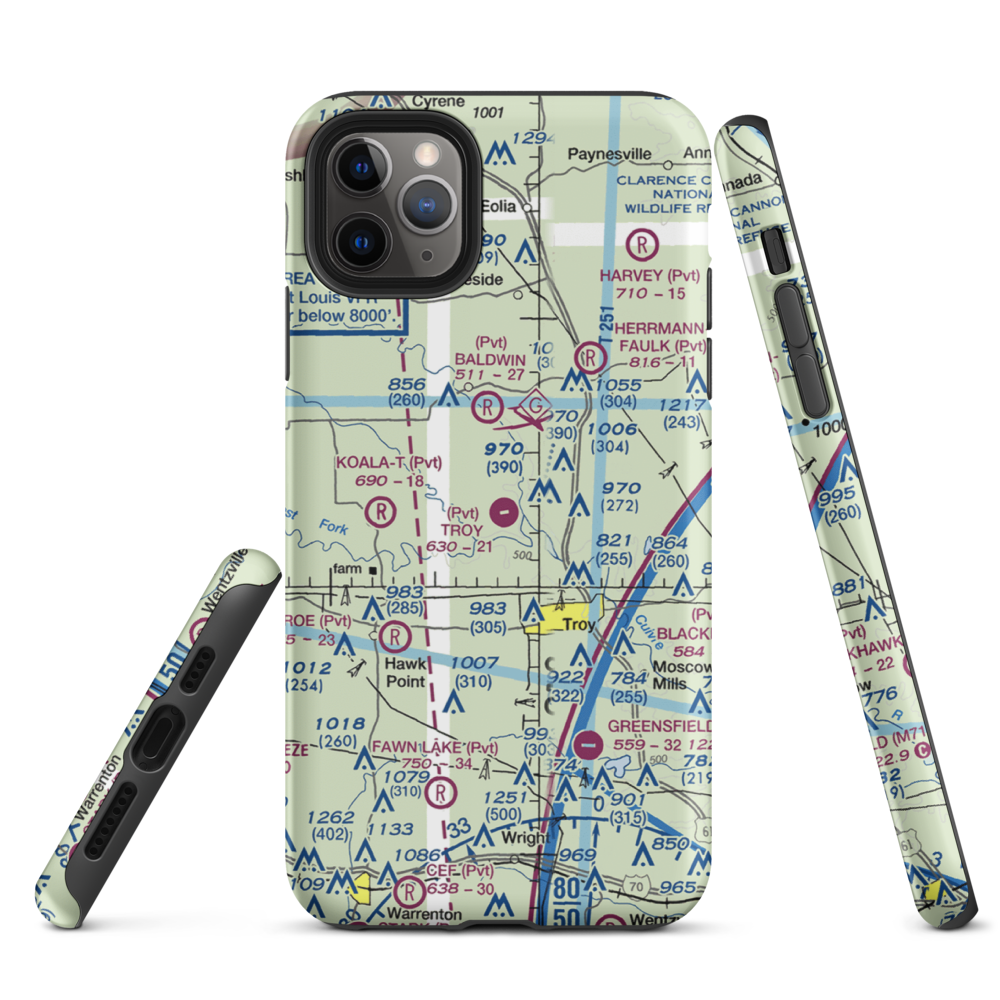Troy Airpark (02MO) VFR Sectional  Tough iPhone Case iPhone 11 Pro Max model shown