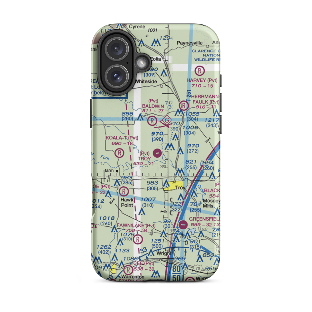 Troy Airpark (02MO) VFR Sectional  Tough iPhone Case iPhone 16 Plus model shown