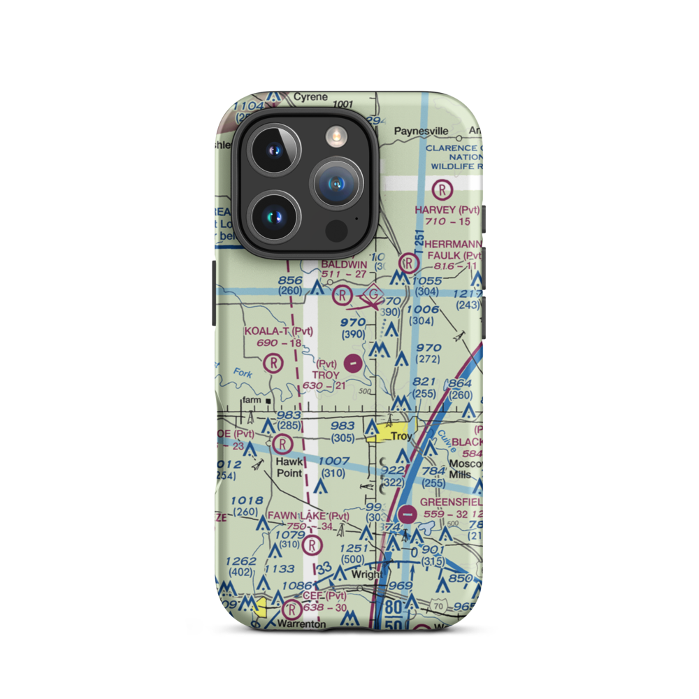 Troy Airpark (02MO) VFR Sectional  Tough iPhone Case iPhone 16 Pro model shown