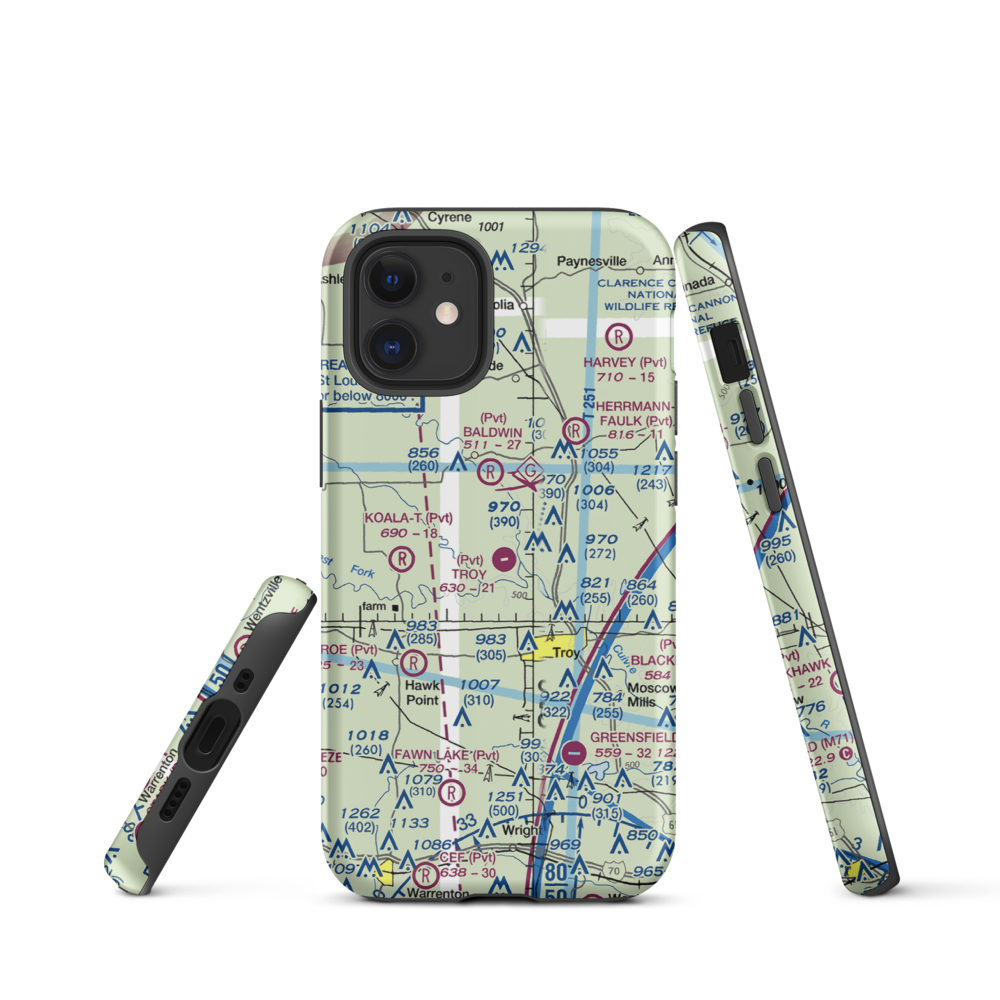 Troy Airpark (02MO) VFR Sectional  Tough iPhone Case iPhone 12 mini model shown