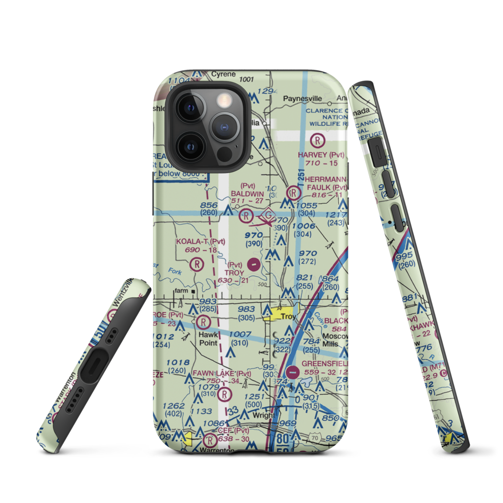 Troy Airpark (02MO) VFR Sectional  Tough iPhone Case iPhone 12 Pro model shown