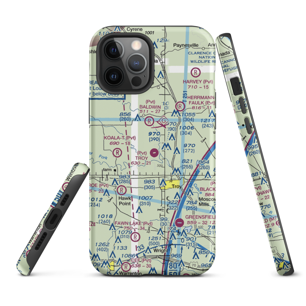 Troy Airpark (02MO) VFR Sectional  Tough iPhone Case iPhone 12 Pro Max model shown