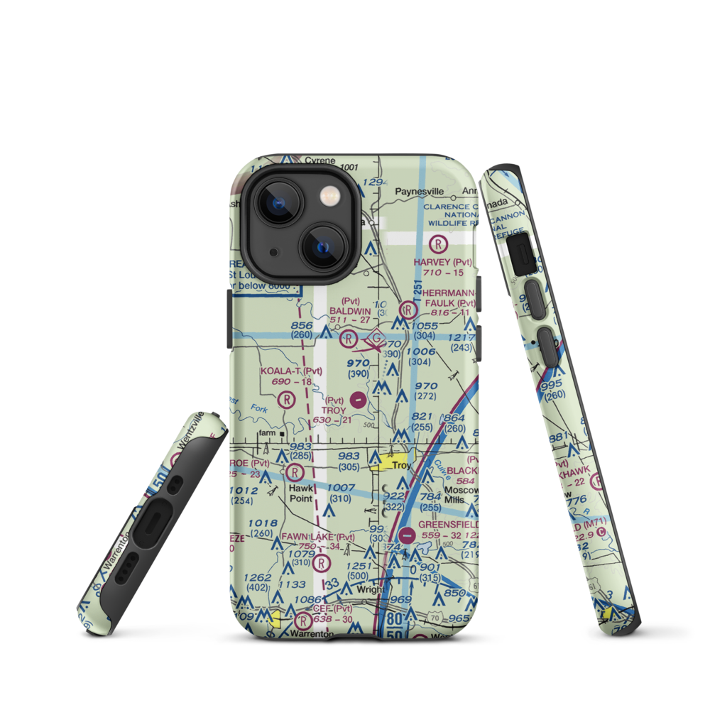 Troy Airpark (02MO) VFR Sectional  Tough iPhone Case iPhone 13 mini model shown