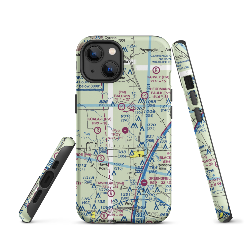 Troy Airpark (02MO) VFR Sectional  Tough iPhone Case iPhone 13 model shown