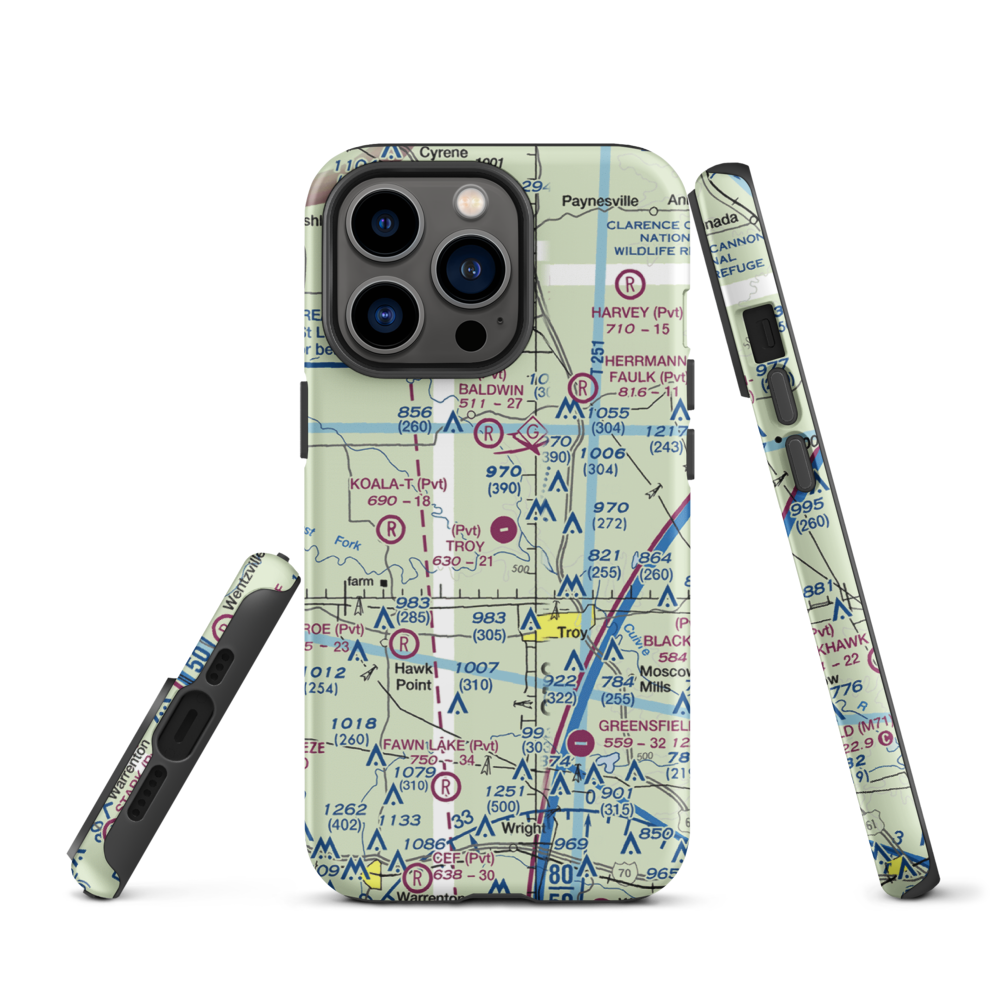 Troy Airpark (02MO) VFR Sectional  Tough iPhone Case iPhone 13 Pro model shown