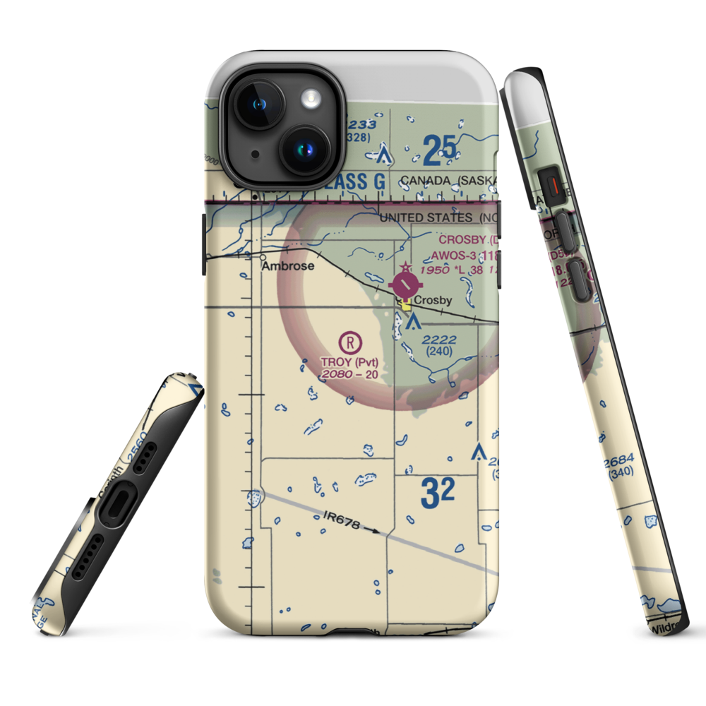 Troy Field (80ND) VFR Sectional  Tough iPhone Case iPhone 15 Plus model shown