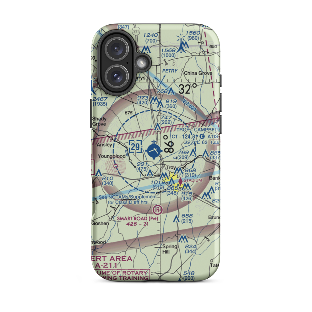 Troy Municipal Airport at N Kenneth Campbell Field (TOI) VFR Sectional  Tough iPhone Case iPhone 16 Plus model shown
