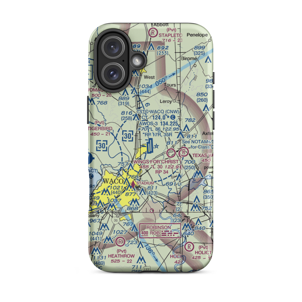 TSTC Waco Airport (CNW) VFR Sectional  Tough iPhone Case iPhone 16 Plus model shown