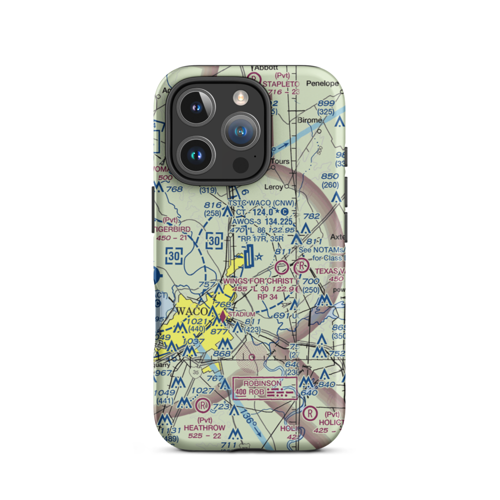 TSTC Waco Airport (CNW) VFR Sectional  Tough iPhone Case iPhone 16 Pro model shown