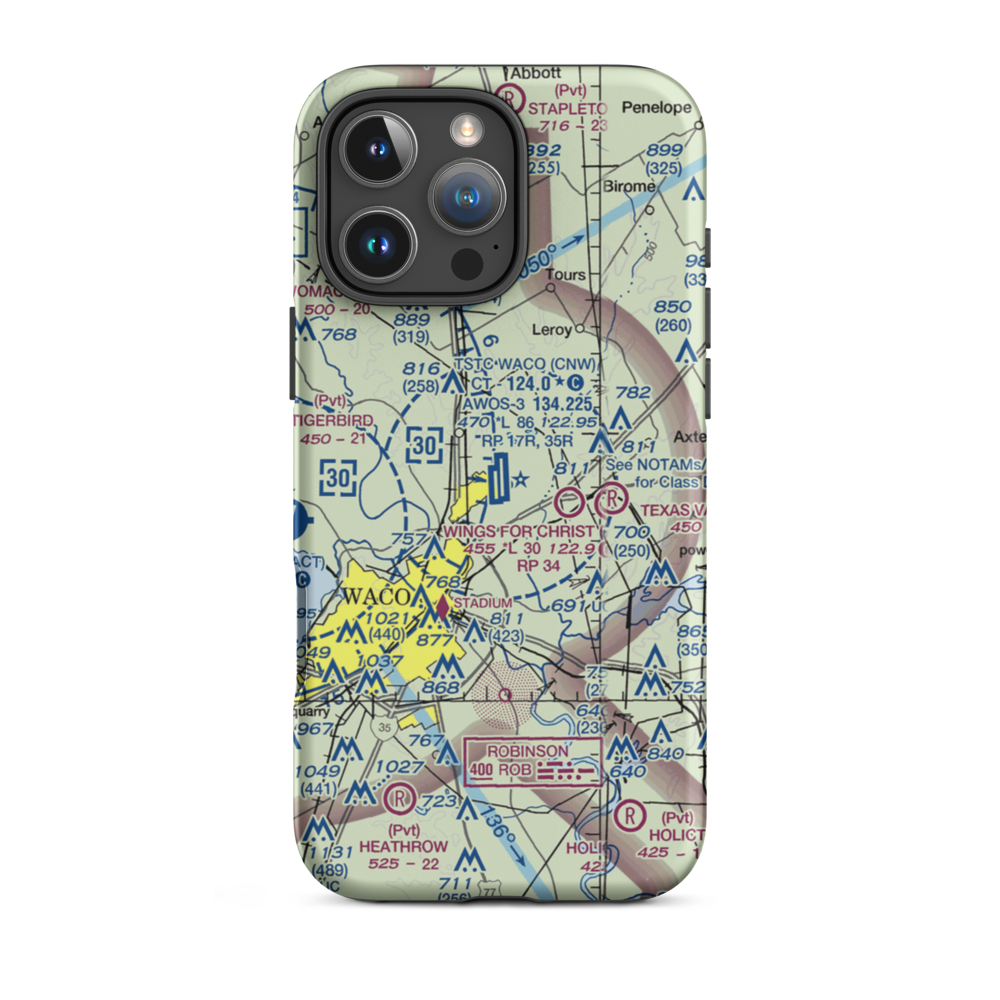 TSTC Waco Airport (CNW) VFR Sectional  Tough iPhone Case iPhone 16 Pro Max model shown
