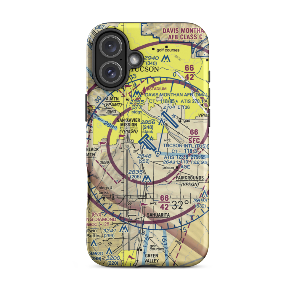 Tucson International Airport (TUS) VFR Sectional  Tough iPhone Case iPhone 16 Plus model shown