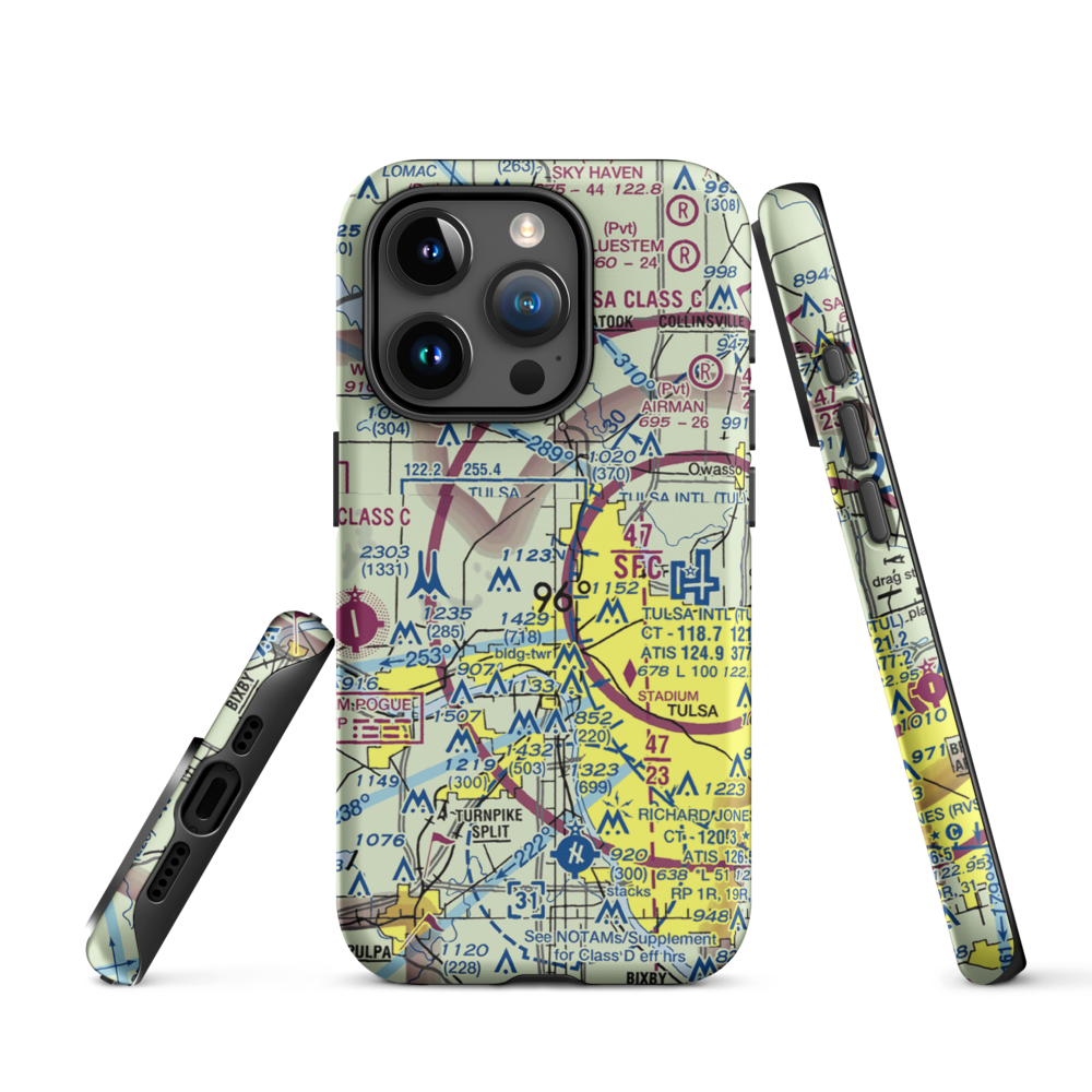 Tulsa Downtown Airpark (TNR) VFR Sectional  Tough iPhone Case iPhone 15 Pro model shown