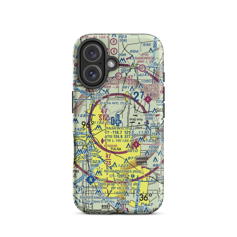 Tulsa International Airport (TUL) VFR Sectional  Tough iPhone Case iPhone 16 model shown