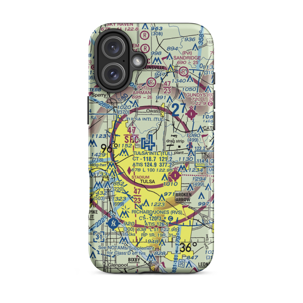 Tulsa International Airport (TUL) VFR Sectional  Tough iPhone Case iPhone 16 Plus model shown