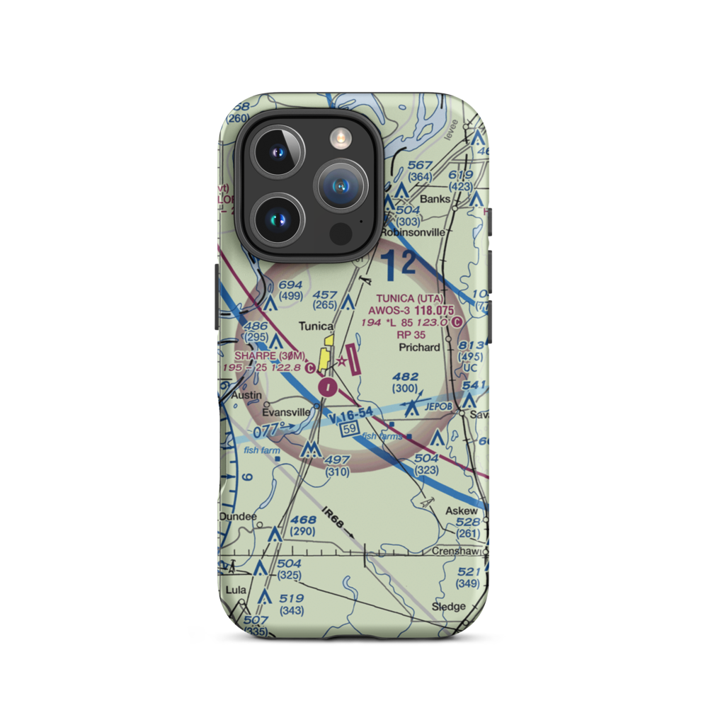Tunica Municipal Airport (UTA) VFR Sectional  Tough iPhone Case iPhone 16 Pro model shown