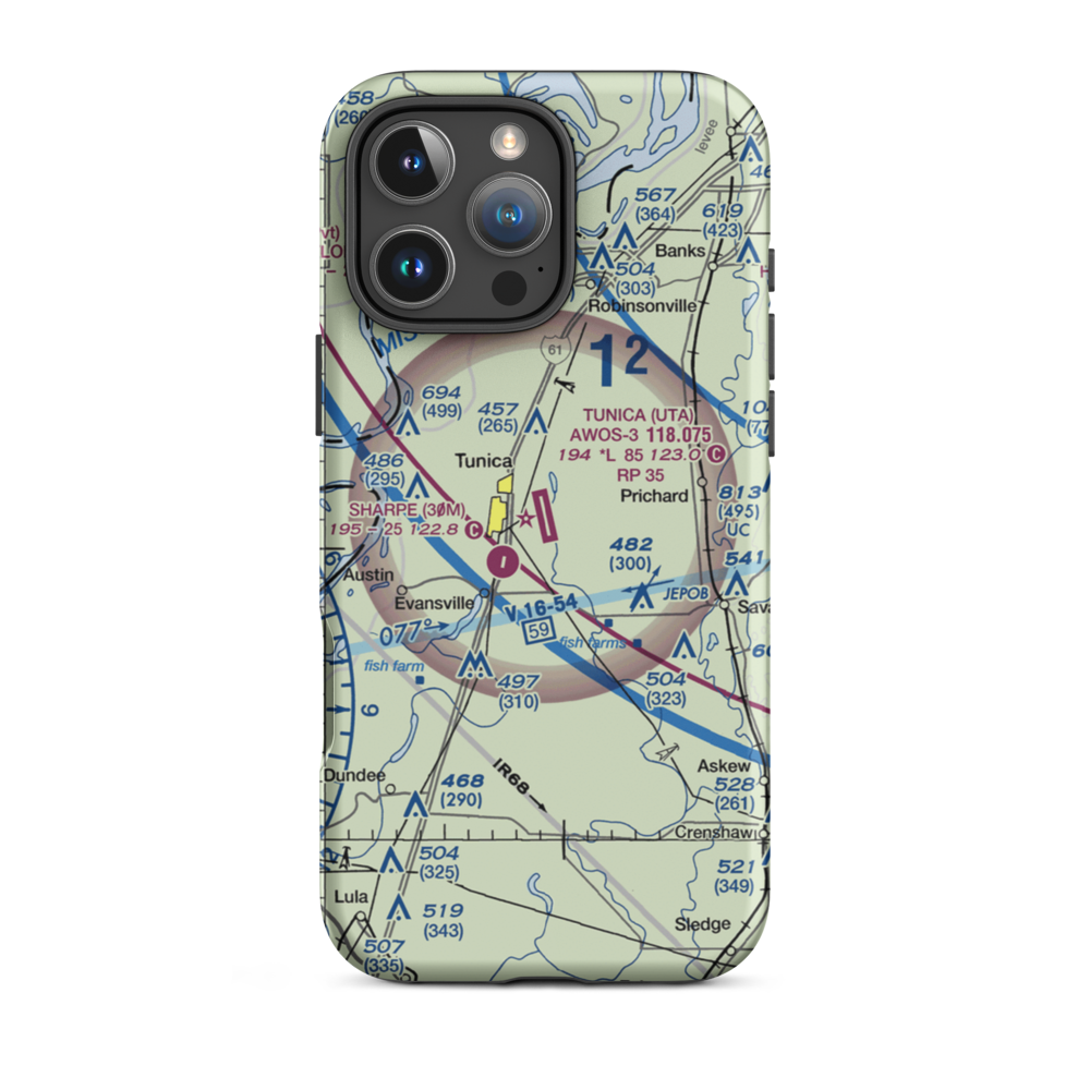Tunica Municipal Airport (UTA) VFR Sectional  Tough iPhone Case iPhone 16 Pro Max model shown